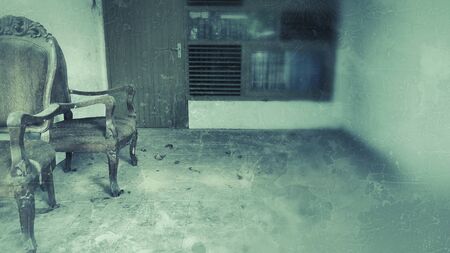 grunge haunted courtyard, creepy and very dirtyの写真素材