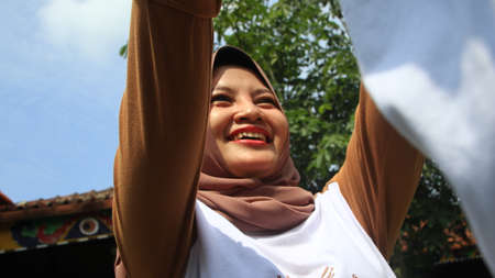 smiling laughter, woman with hijab in Magelang, Central Java, Indonesia, 30 November 2019