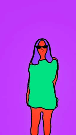 colorful illustration of women dancing in style. Woman's pose while standing relaxの写真素材