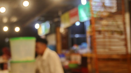 Blurred bokeh of the dining tables and chairs in vintage style image.の写真素材
