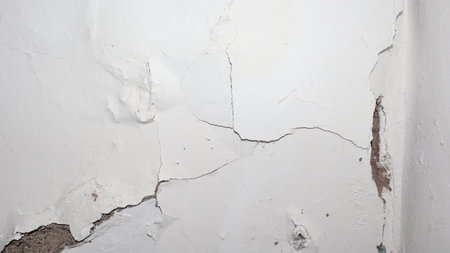 cracked concrete wall covered with gray cement surface as backgroundの写真素材