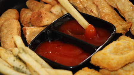 French fries, Nuggets and delicious fried otak otak served with Spicy Sauce