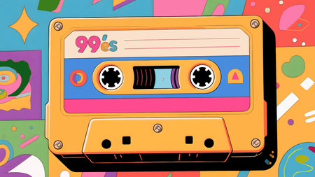 Cassette tape vintage background. Illustration of a nostalgic 1990s cassette. SHOTLIST1990の素材