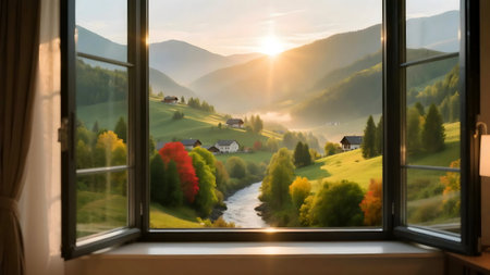 Landscape nature view background, view window landscape nature, mountain view background, view window wonderful landscapeの素材