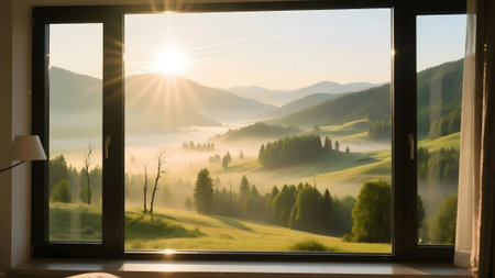 Landscape nature view background, view window landscape nature, mountain view background, view window wonderful landscapeの素材