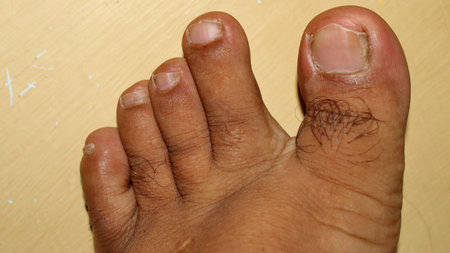 Close up of male foot and long toe nail. medical foot and cleanliness concept