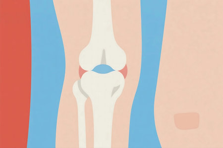 Inflamed knee joint causing pain and discomfort, displayed against a blue backdrop, highlighting the need for medical attention and care.の素材