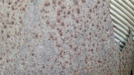 Rusty metal pipe shows corrosion and deterioration against a textured surface, highlighting the...