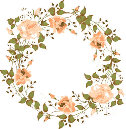Circular frame of the colors in a retro style. Pink roses for the photos. のイラスト素材