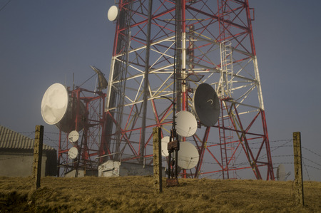 Radio mast in the Carpathian mountainsの写真素材