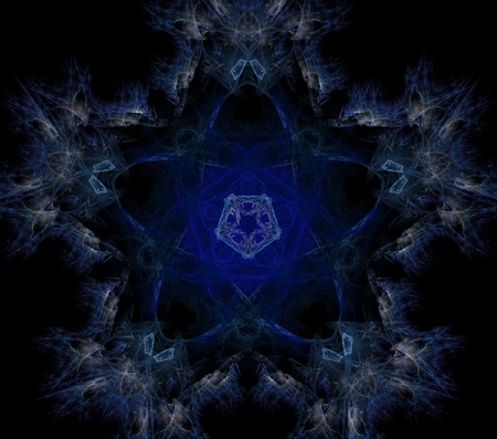 Abstract background, blue pentagonal fractal on dark backgroundの写真素材