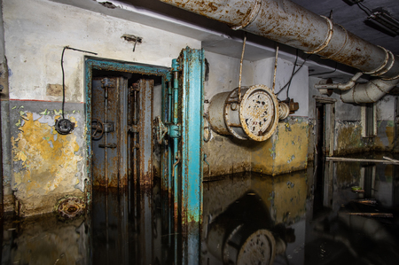 Abandoned and flooded Soviet bomb shelterの写真素材