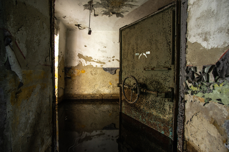 Abandoned and flooded Soviet bomb shelterの写真素材
