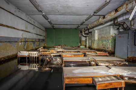 Abandoned and flooded Soviet bomb shelterの写真素材