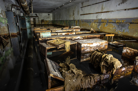 Abandoned and flooded Soviet bomb shelterの写真素材