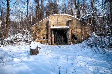Entrance to an abandoned Soviet bunkerの写真素材