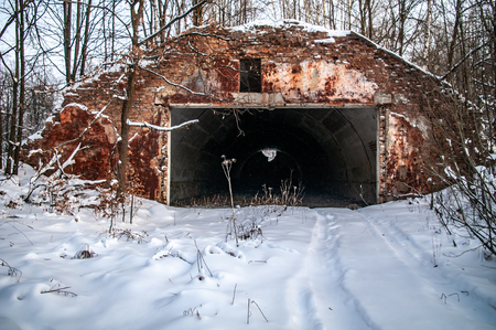 Entrance to an abandoned Soviet bunkerの写真素材