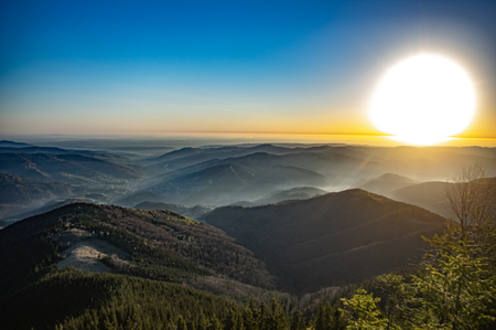 Dawn in a mountain town in the Carpathiansの写真素材