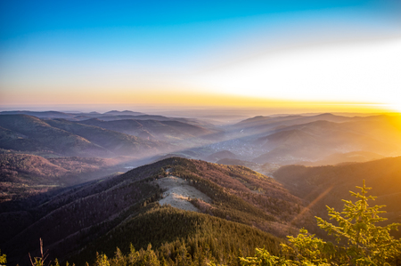 Dawn in a mountain town in the Carpathiansの写真素材