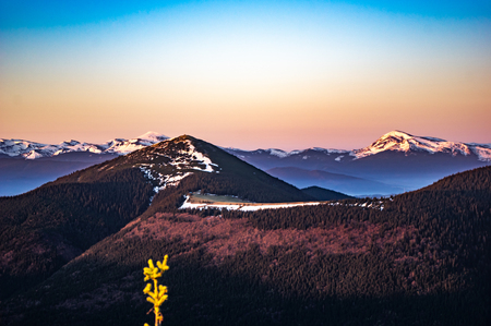 Snow covered Carpathian mountains in the morningの写真素材