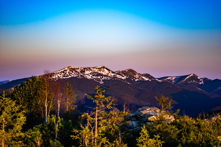 Snow covered Carpathian mountains in the morningの写真素材