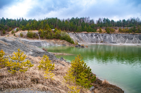 Poisonous lake in an old quarryの写真素材
