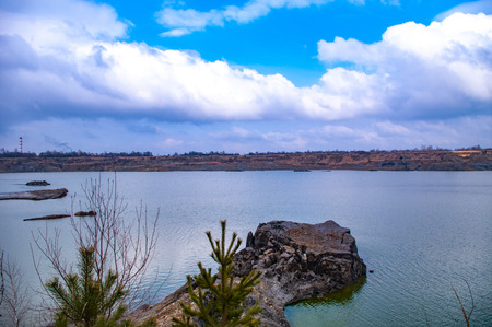 Poisonous lake in an old quarryの写真素材