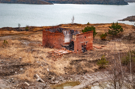 Poisonous lake in an old quarryの写真素材