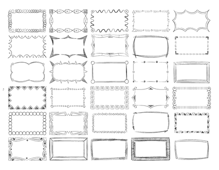 Hand drawn vector line picture frame borders setのイラスト素材