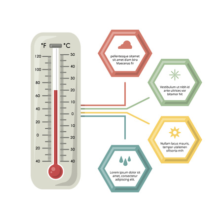 Infographic illustration with medicine thermometer. Different temperature , cold and warmのイラスト素材
