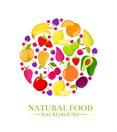 Fresh organic cartoon fruits vector icons, design for eco food menuのイラスト素材