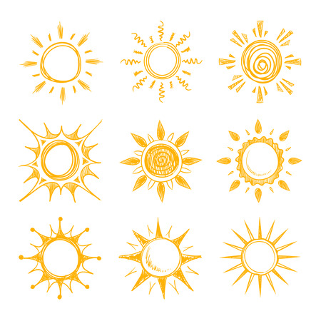 Funny doodle summer smile orange sun vector iconsのイラスト素材