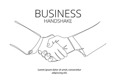 Handshake continuous line vector drawing. Business agreement vector conceptのイラスト素材