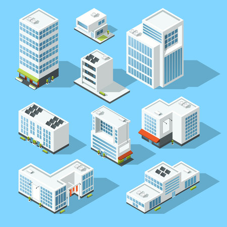 Isometric industrial buildings, offices and manufactured houses. 3d map vector illustration setのイラスト素材