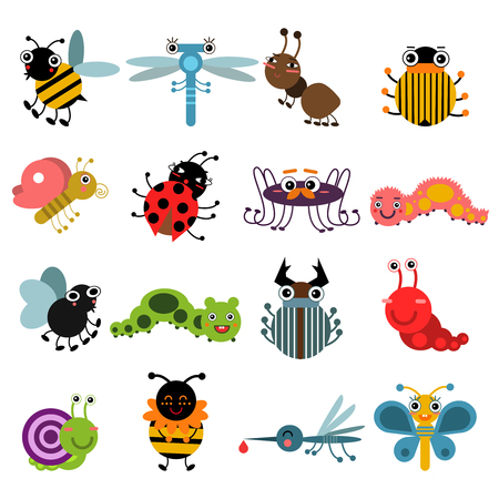 Cartoon bugs and insects. Vector illustration set isolate on white backgroundのイラスト素材