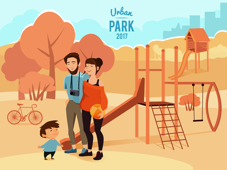 People relax and walking in urban park. Vector illustrationのイラスト素材