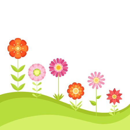 Summer floral vector background with garden flowers. Illustration in flat styleのイラスト素材