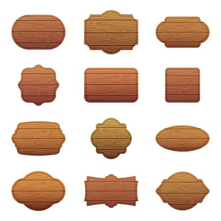 Illustration set of different shapes with wooden texture. Empty vector banners with place for your textのイラスト素材