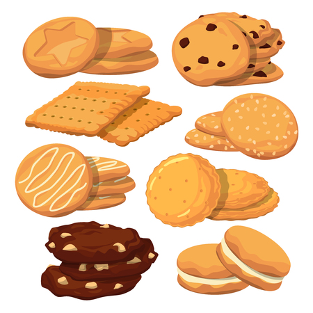 Different cookies in cartoon style. Vector icons set isolate on whiteのイラスト素材