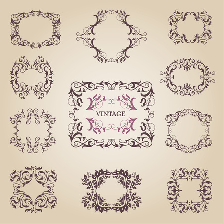 Vintage old empty frames and banners. Vector collection setのイラスト素材