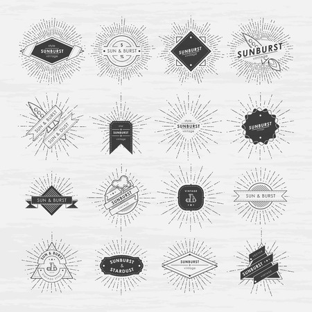Circle badges set with sunburst frames. Vintage vector labels with place for your textのイラスト素材