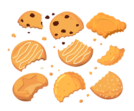 Traces from stings on the cookies and different small crumbs. Cartoon vector illustration setのイラスト素材