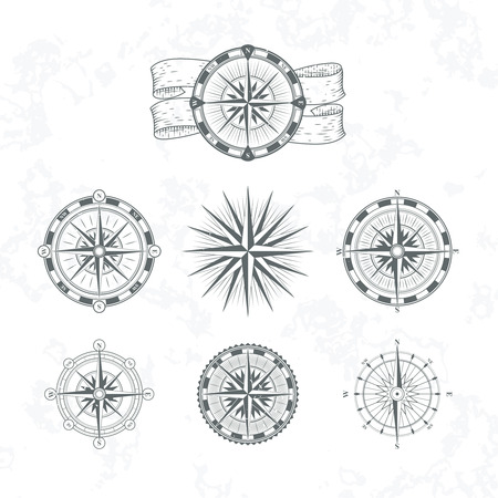 Nautical compass. Marine wind rose for maps. Vintage style vector illustrationsの写真素材