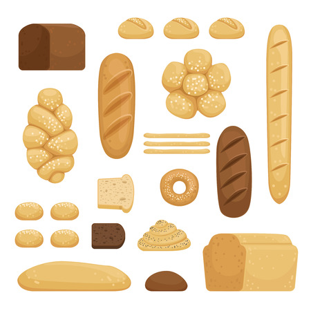 Bakery products. Vector illustration of different breads in cartoon styleのイラスト素材