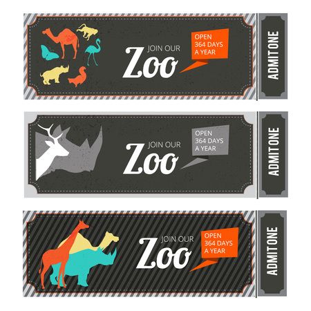 Design template of zoo tickets with different wild animals on it and place for your textのイラスト素材