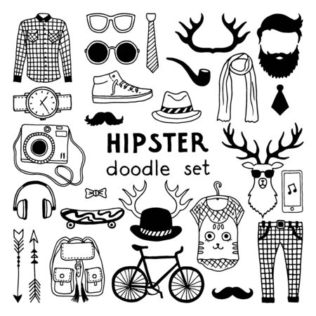 Vector doodle set with different hipster style elementsのイラスト素材