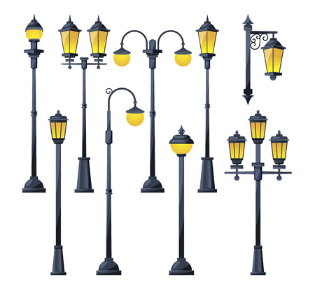 Vector illustration of old city lamps in cartoon styleのイラスト素材