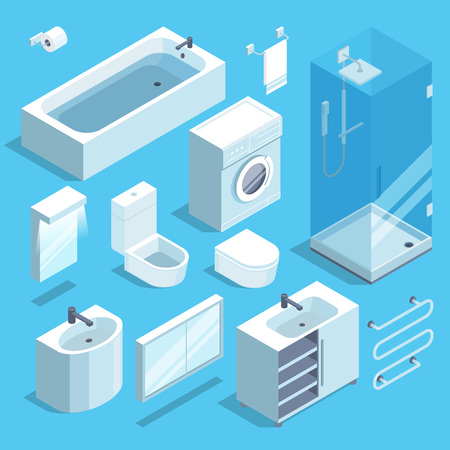 Isometric furniture elements set of bathroom interior. Vector illustrationsのイラスト素材