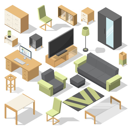 Furniture set for bed room. Vector isometric elements for modern homeのイラスト素材