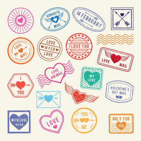 Vintage romantic postal stampsのイラスト素材